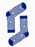 Mavi Çizgili Çilek Tasarım Soket Çorap - Görsel 2