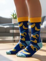Mavi Muz Tasarım Soket Çorap