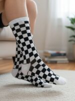 Beyaz Dama Desenli Renkli Spor Çorap