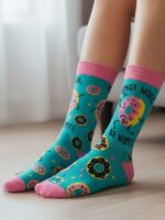 Donut Worry Be Happy Desenli Renkli Soket Çorap