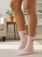 Gökkuşağı Nakışlı Pembe Tenis Spor Çorap