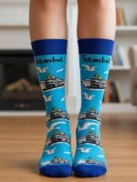 İstanbul & Vapur & Martı Tasarım Soket Çorap