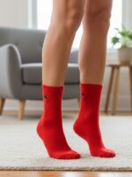 Kırmızı Kiraz Nakışlı Tenis Spor Çorap