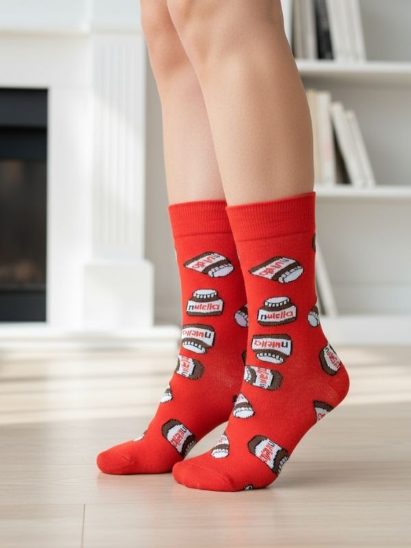 Kırmızı Nutella Tasarım Soket Çorap (1) Kırmızı Nutella Tasarım Soket Çorap - Görsel 1