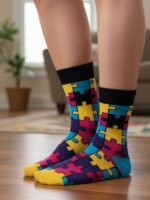 Renkli Puzzle Tasarım Çoraplar