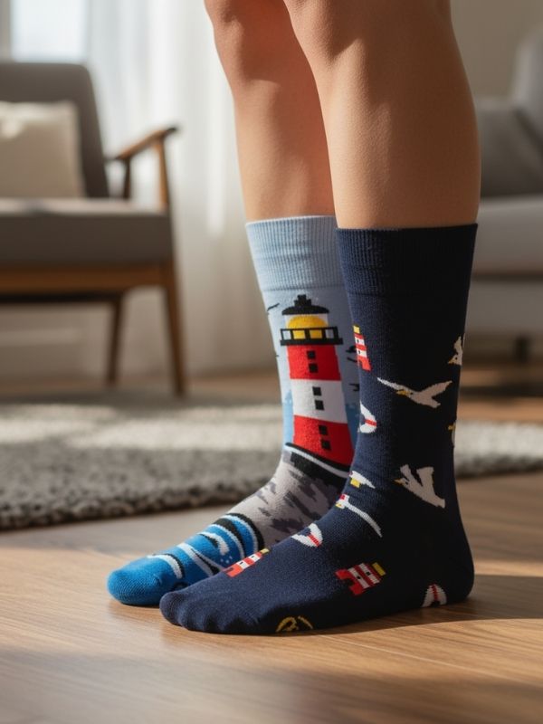 Sağlı Sollu Fener Desenli Soket Çorap (1) Sağlı Sollu Fener Desenli Soket Çorap - Görsel 1