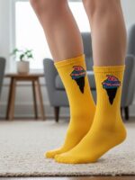 Sarı Dondurma Desenli Tenis Çorap