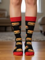 Siyah Zemin Hamburger Tasarım Soket Çorap